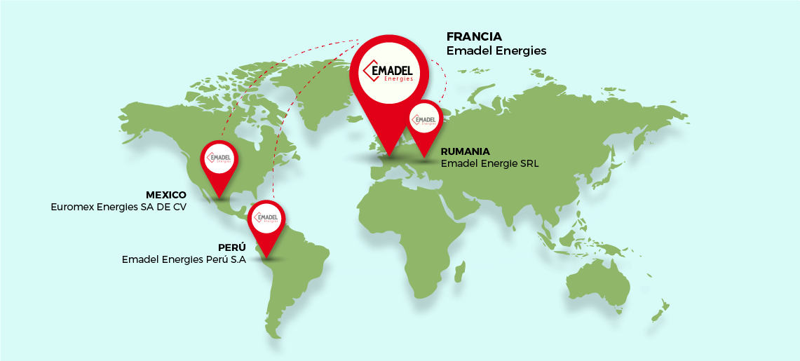 Mapa de geolocalización de los sitios de Emadel en todo el mundo